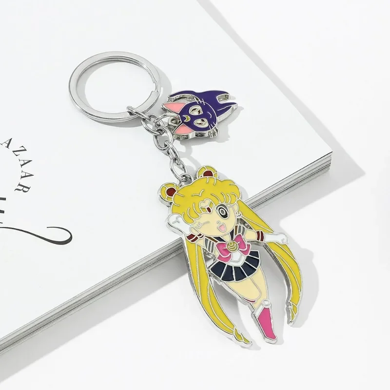 

Anime Sailor Moon Figure Tsukino Usagi Keychain Cartoon Cute model doll toy children School Bag decoration Key pendant Girl Gift