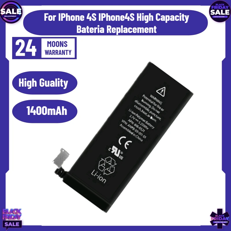 2 PCS 1400mAh  Battery for IPhone 4S IPhone4S High Capacity Bateria Replacement