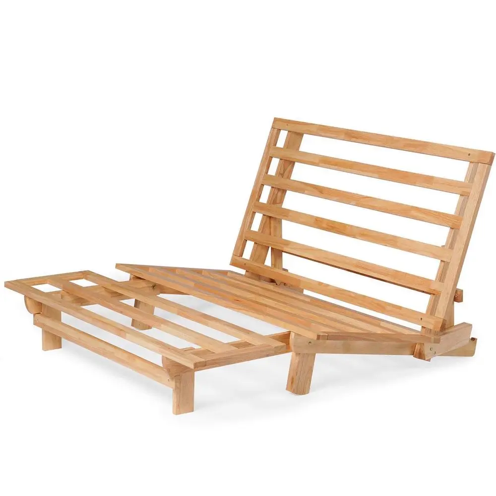 

Queen Size TriFold Wood Futon Sofa Bed Lounger Frame Space Saver, Natural Finish Ideal for Small Spaces, RVs, and Dorm Furnitur