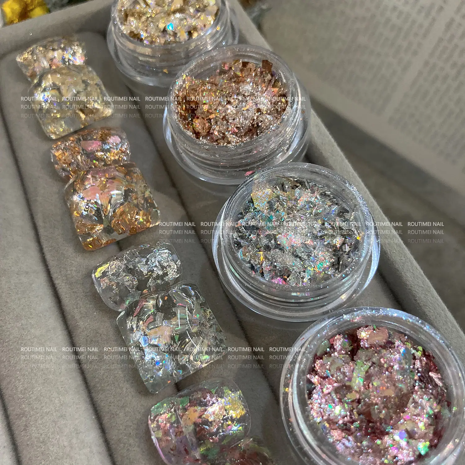 4pcs/Set 3D Rose Gold Silver Copper Nail Foil Sequins Gold Foils Nail Flakes Glitter Leaf Flake Irregular Paillette Manicure Dec
