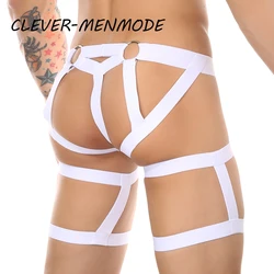 Men G String Thong Sexy Lingerie T-back Bulge Pouch Underwear Jockstrap Leg Harness Underpants with Metal Ring Garters Tanga