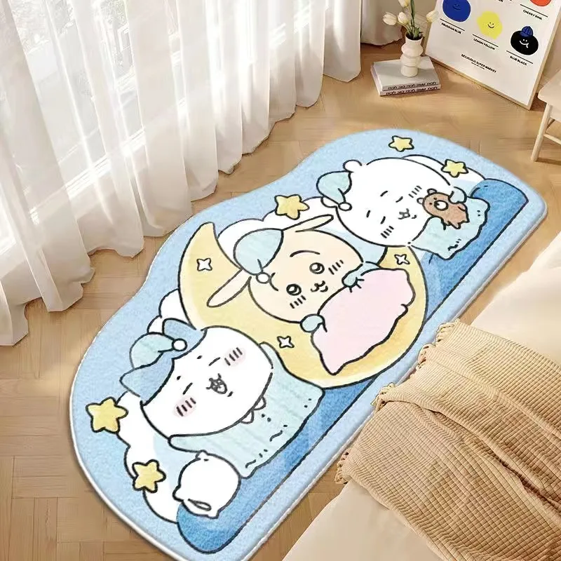 Kawaii Chiikawas Plush Carpet Cartoon Usagi Hachiware Shaggy Lounge Rug Bedroom Bedside Runner Rug Non-Slip Floor Mat Home Decor