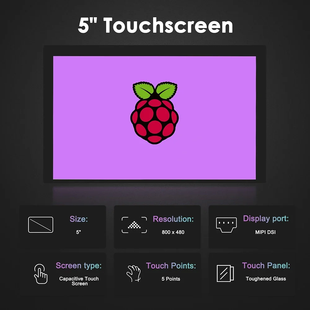 Raspberry Pi 4B/3B+/3B/3A+/2B/B+ Touchscreen Monitor 5 Inch 800x480 IPS Color Capacitive Touch Screen DSI Display For PC Phone