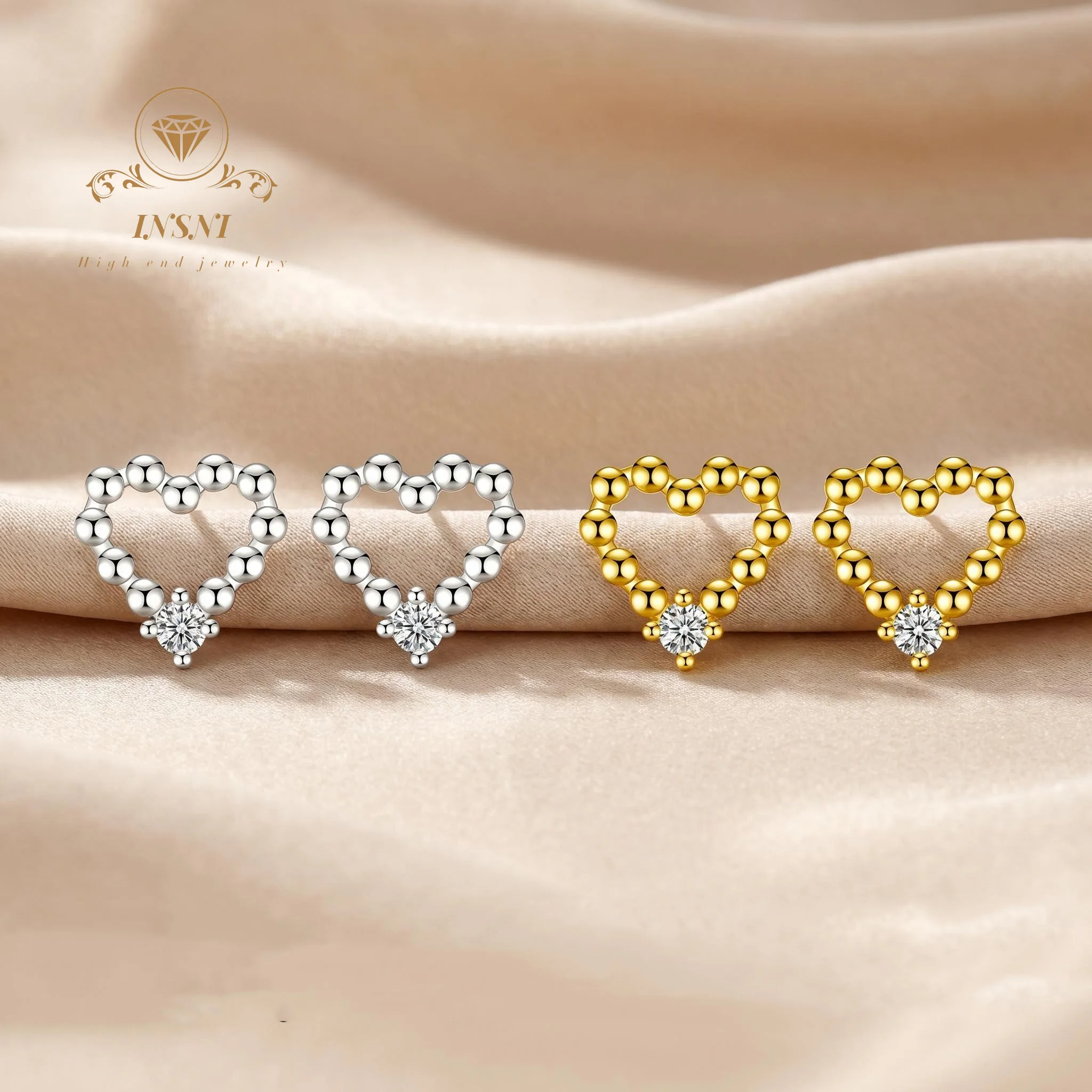 Moissanite S925 Sterling Silver Love Beanie Stud Earrings Women's Niche Simple Earrings Silver Needle Ear Hole Ear Jewelry Gift