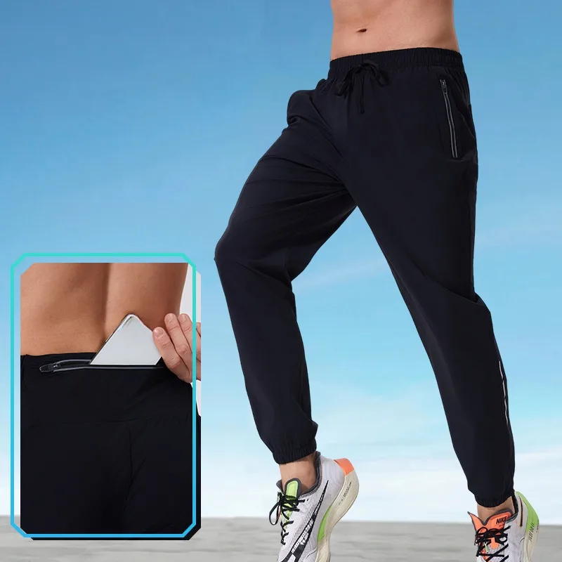 Men's Sport Pants Camping Outfit with Pockets Cuffed Breathable Fitness Wear Long Trousers for Outdoor Activities
