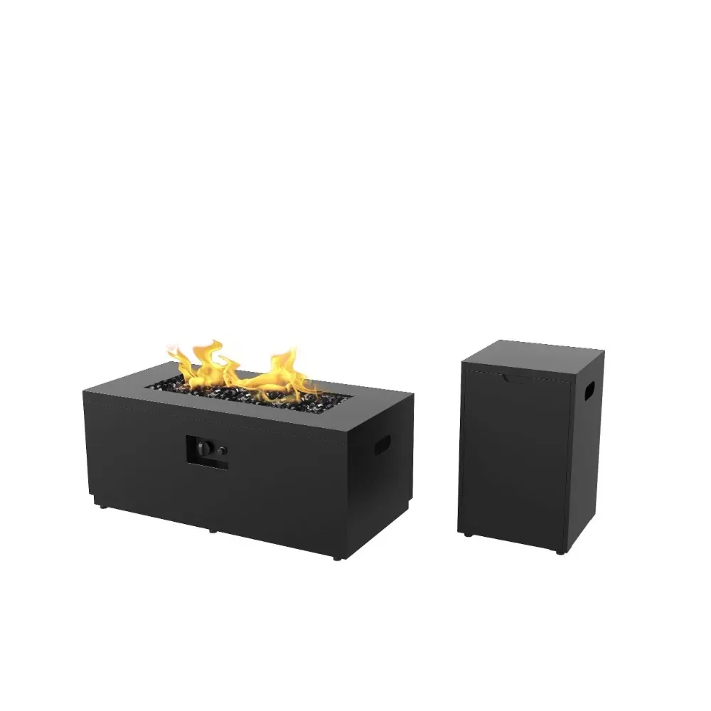 

Modern 42" Rectangular Gas Fire Pit with Hidden Tank, Black Fire Glass and Protective Cover