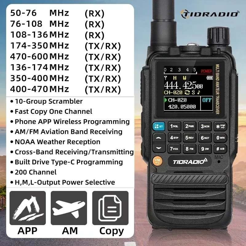 TIDRADIO H3 Long Range Walkie Talkies Wireless Programming Air Band Handheld Tow Way Radio Frequency Copy Wireless Station HAM