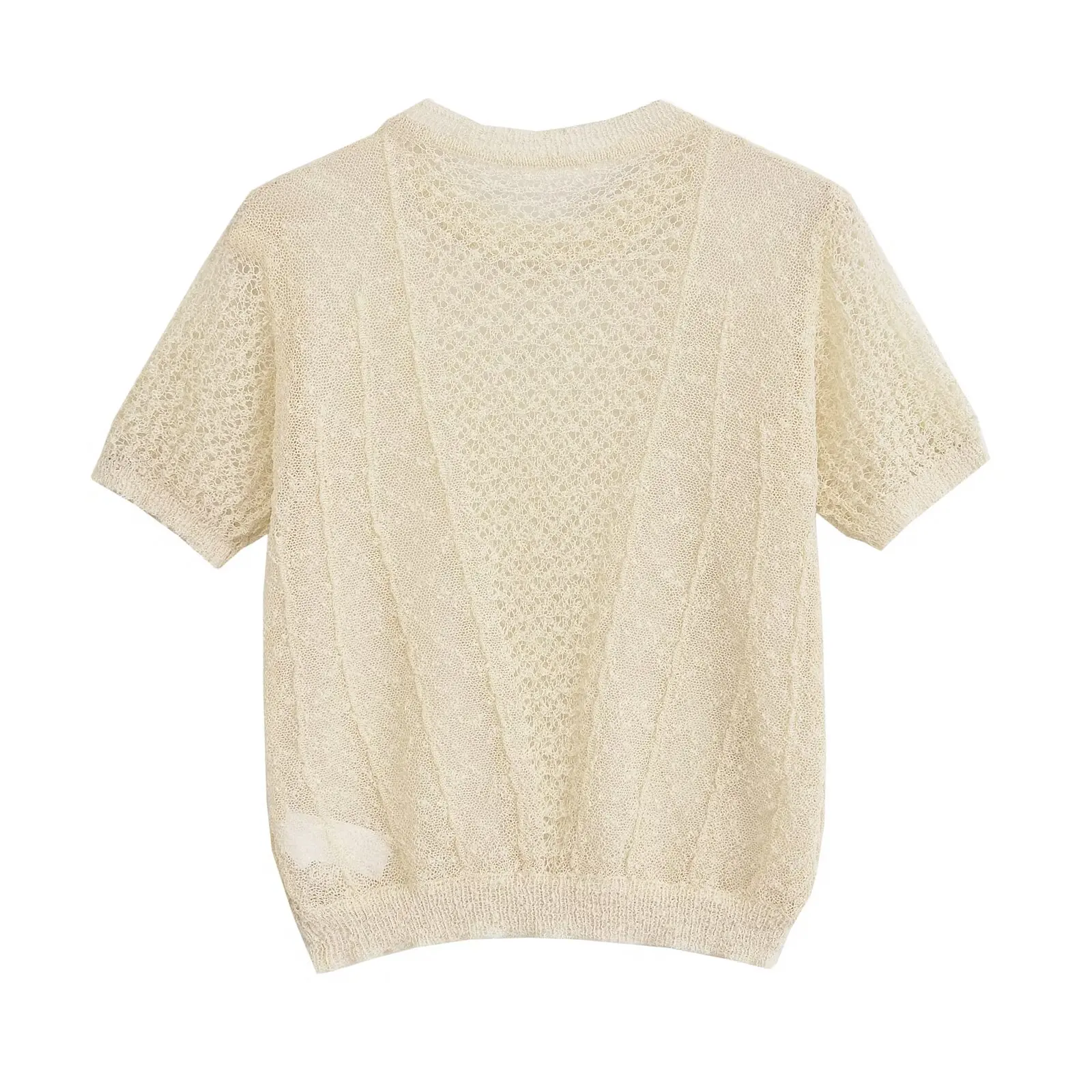 Dave&Di Summer T-shirt Women Fashion Ladies Elegant Round Neck Beige Color Short Sleeved Tshirt Casual Tops