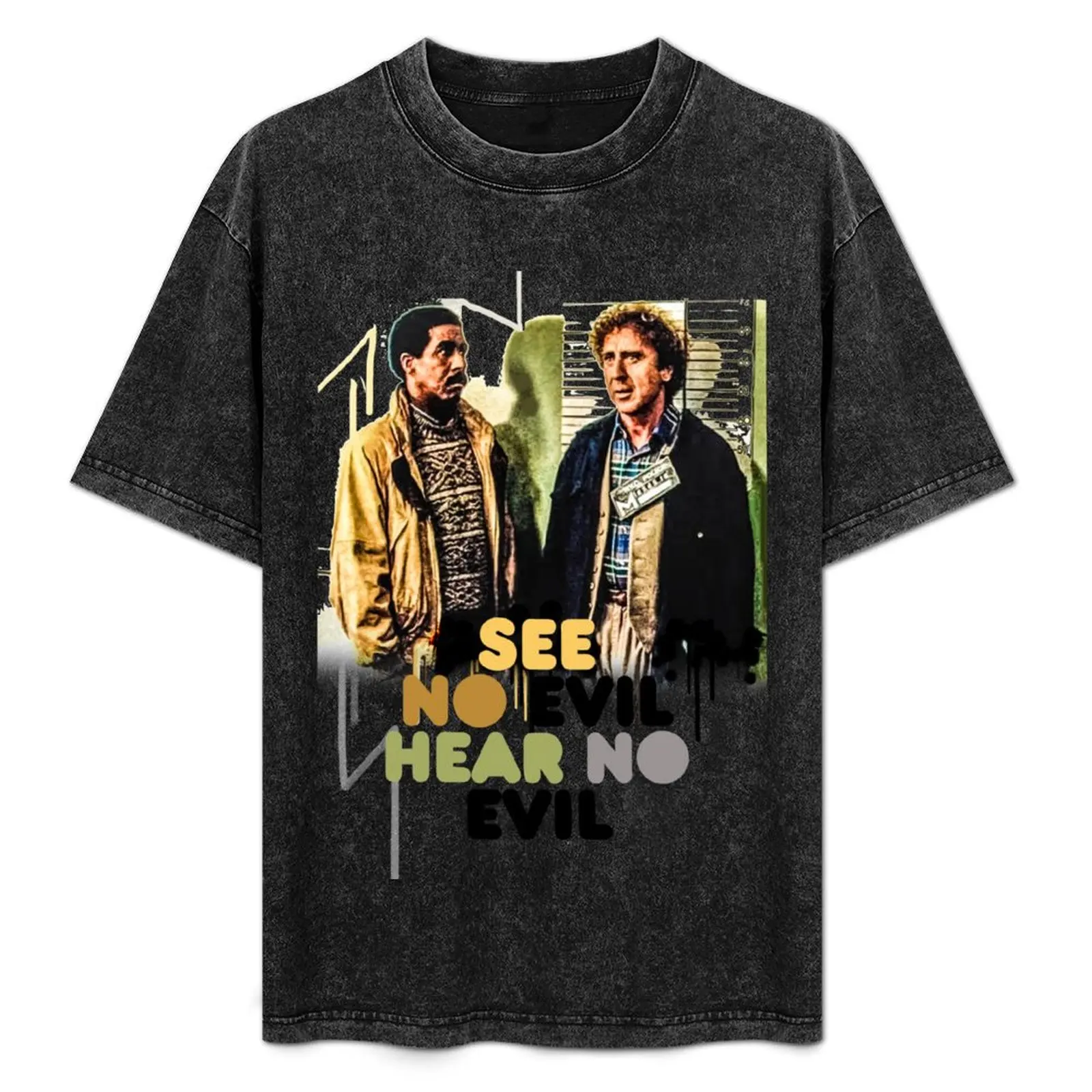 see no evil hear no evil film print T-Shirt Plus Size Simple Casual Top