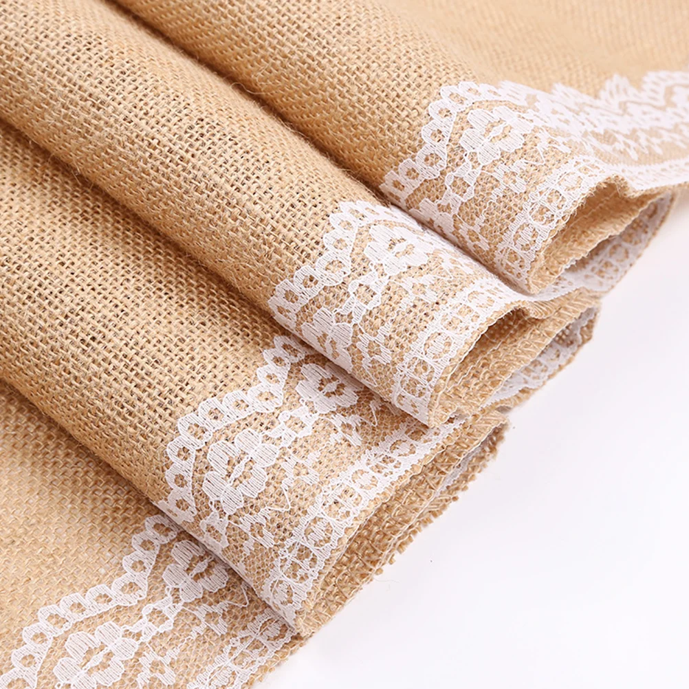 DIY Table Cloth Lace Jute Table Cover Party Desk Cover Handmade Craft for Wedding (30x275cm) lace tablecloth