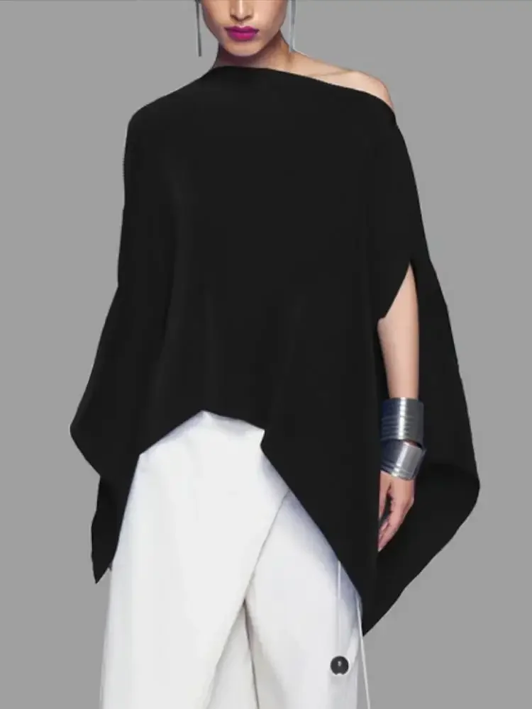 

Modigirl Women's Black Blouse T-shirt Asymmetric Batwing Sleeves One-Shoulder New Autumn Summer Loose Women Casual Tops Clot