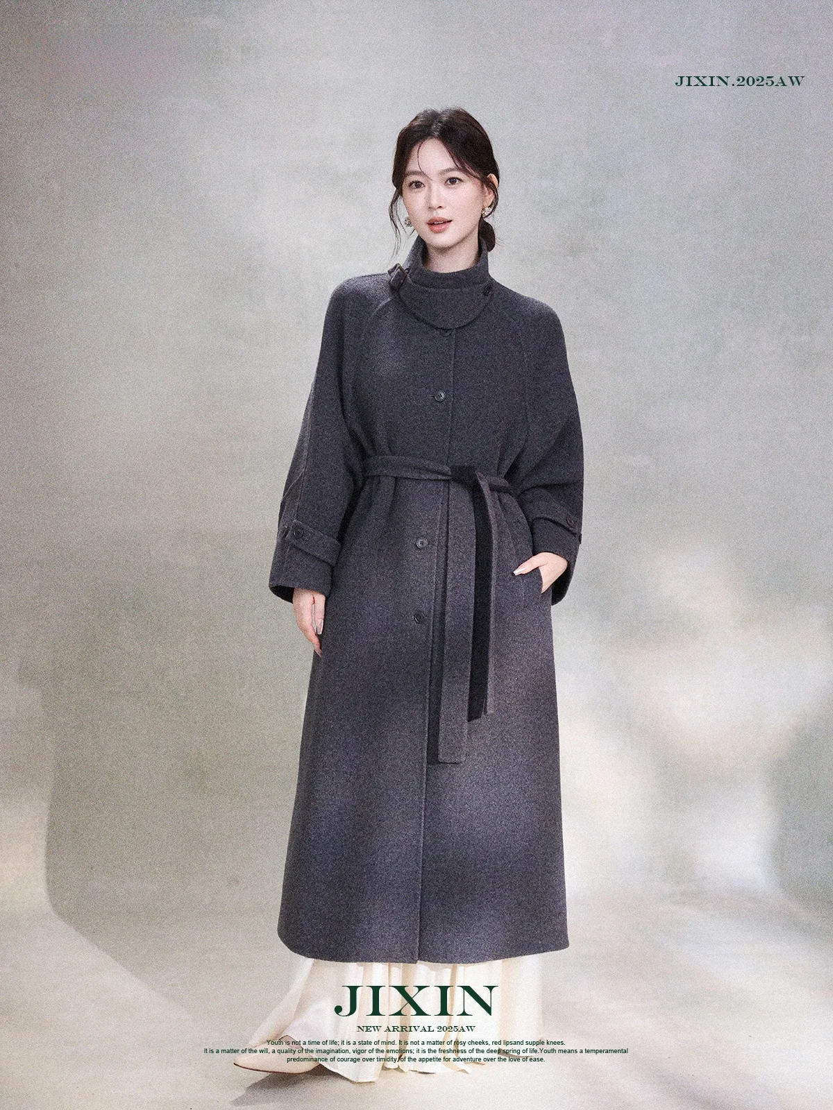 

Красное двустороннее шерстяное пальто с воротником-стойкой для повседневной носки, осень-зима, женское, приталенное, длинное, однотонное