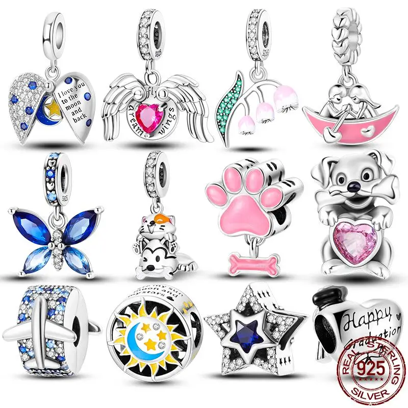 

New in S925 Sterling Silver Pink Lily Of The Valley Charms Fit Pandora Bracelet DIY Bead Pendant Woman Jewelry 2023 Hot Sale