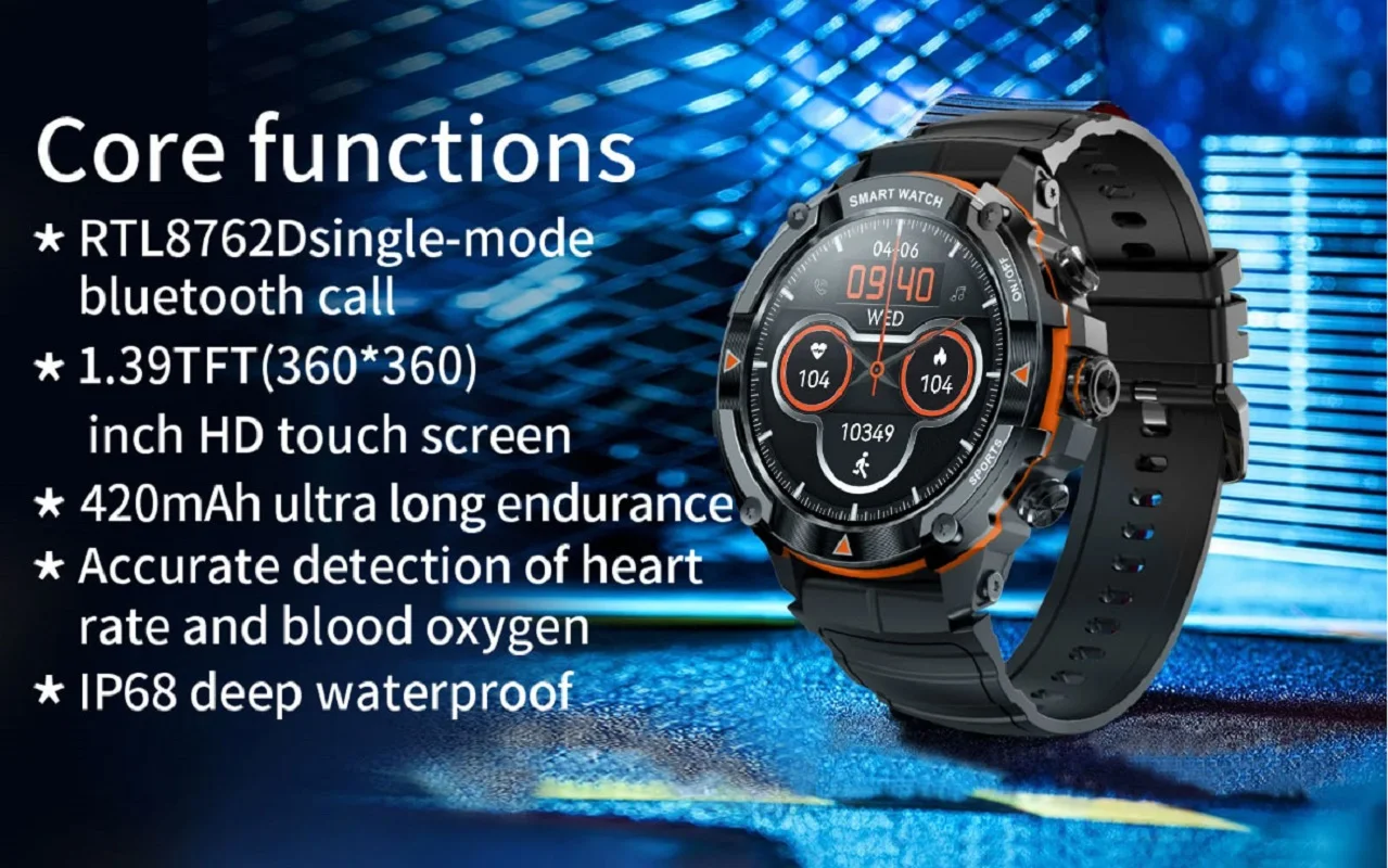 Reloj inteligente deportivo resistente al agua, Smartwatch con Pantalla AMOLED de 1,43 mAH, bluetooth, llamada militar, VS Moss Stratos 2, 420