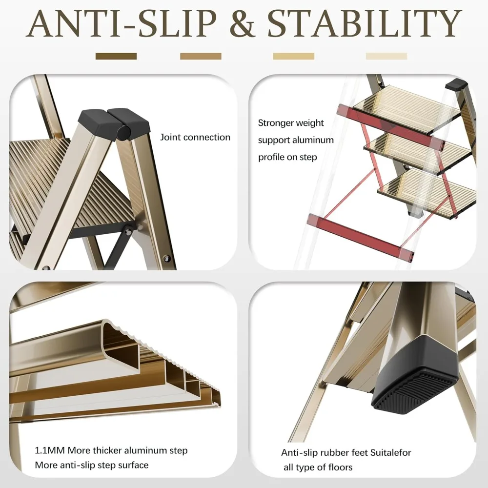 Lichtgewicht vouwladder voor thuis, 330 lbs aluminium trapladder antislip voor keuken, opstapje opvouwbaar volwassenen voor Cl