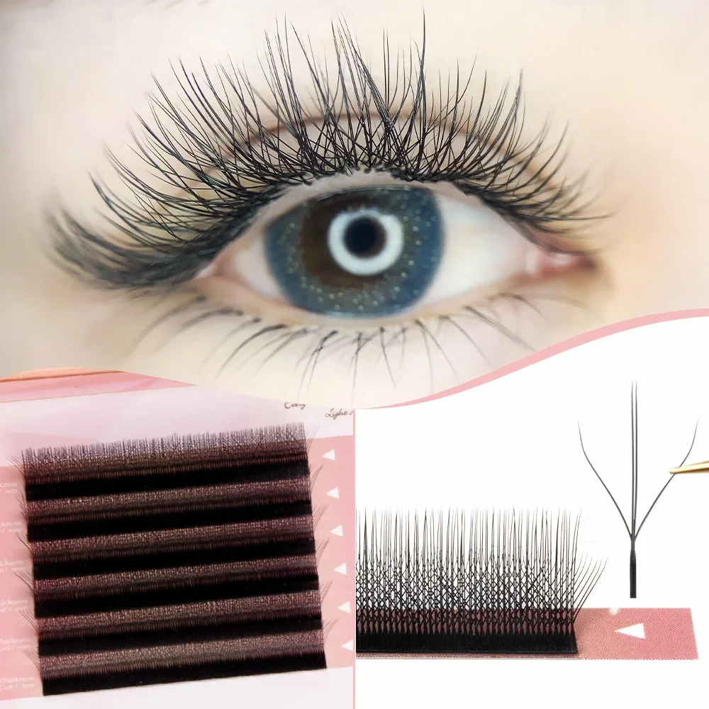 

Two-Core 3D W Shape Eyelash Extension Premade Fairy Volume Fans Lashes Bloom Natural Soft False Eyelashes Individual Lashes