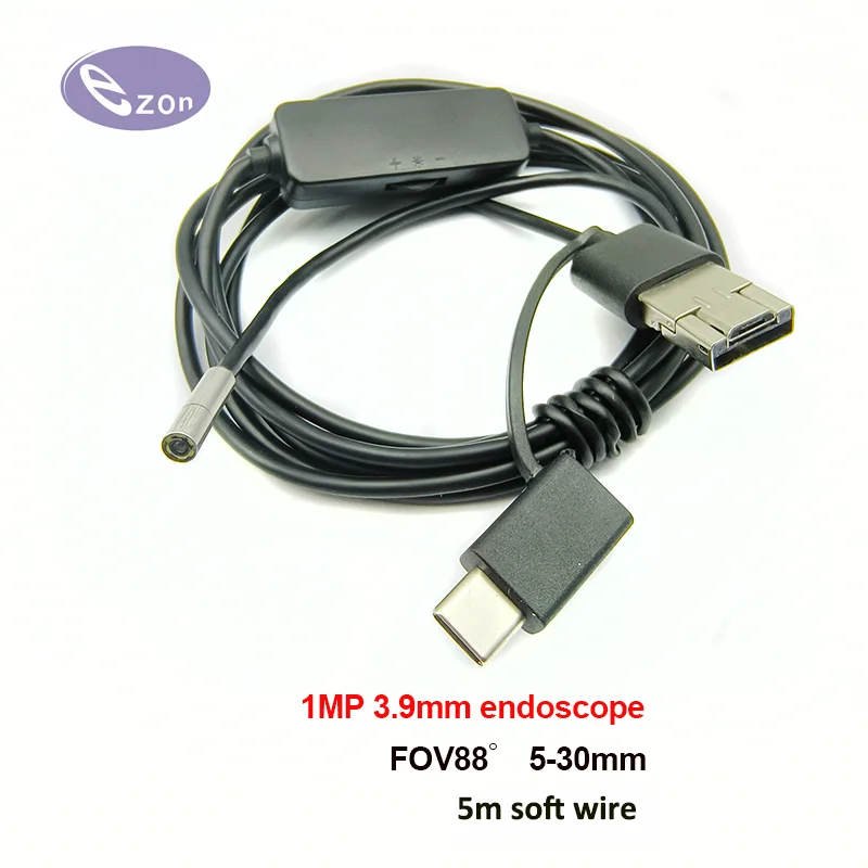 

1MP USB endoscope 3.9mm FOV88゜ IP67 waterproof 5m soft wire 3-in-1 cable industrial steering endoscope