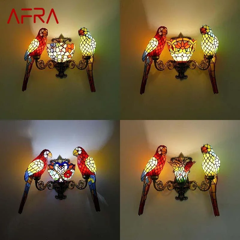 

AFRA Tiffany parrot Wall Lamps American countryside Children's room Homestay Villa Hotel Stained Glass Animal Decoration Lamp