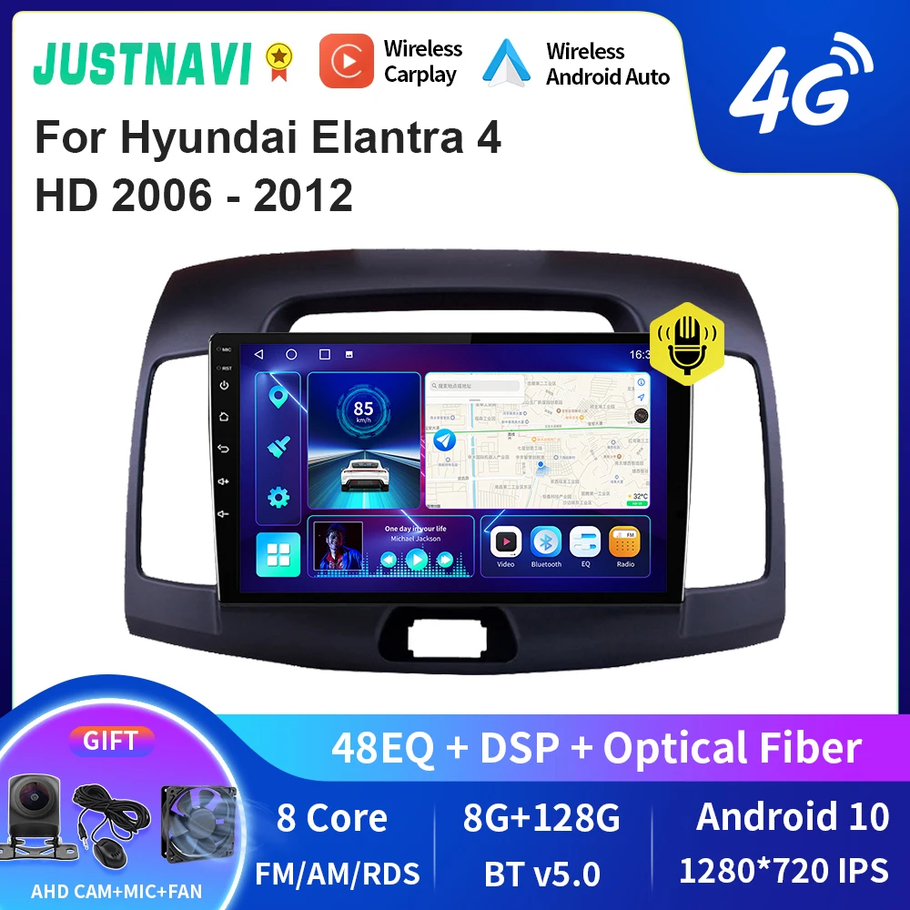 

JUSTNAVI QT10 Wireless CarPlay Android Auto Radio For Hyundai Elantra 4 HD 2006 - 2012 Stereo Multimedia Video Player GPS DVD