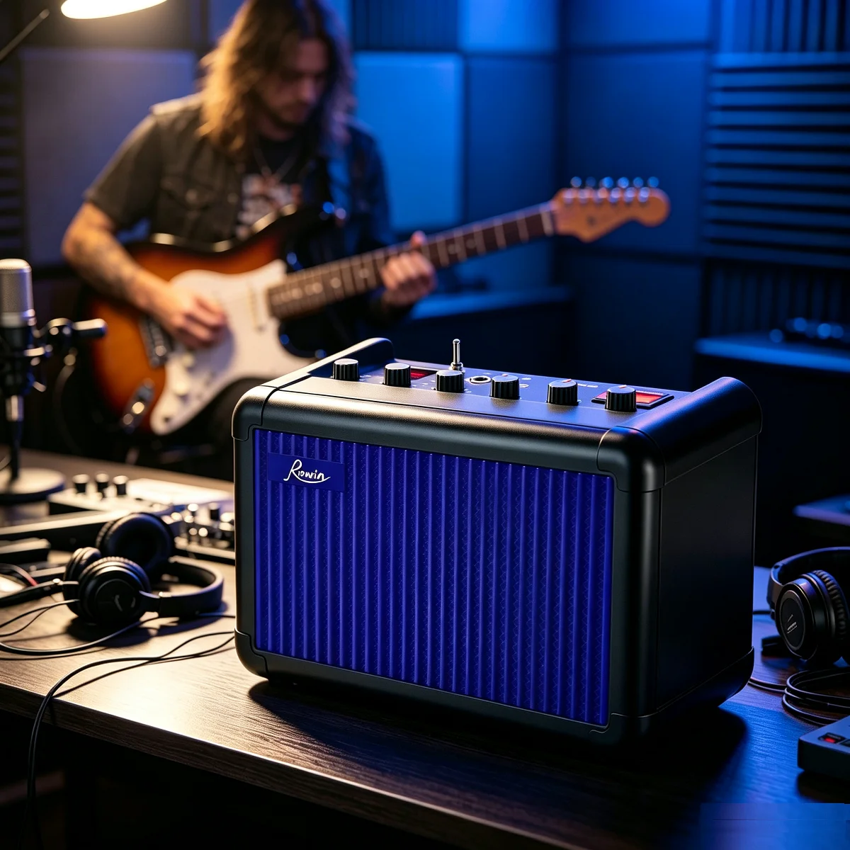 Rowin Guitar Amplifier 15W Bluetooth Tuner Function Combo Amp Multi-effects Delay OD Reverb Speaker Rechargeable Battery