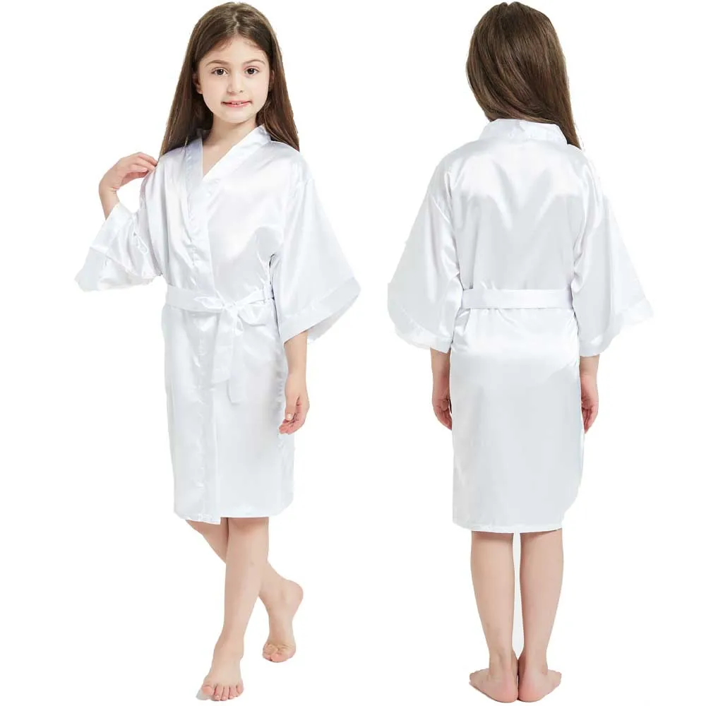 Pink Bathrobes for Girls Nightwear Satin Silk Kids Robes Summer Girl Nightgown Sleepwear Children Kimono Wedding Spa Party Dress