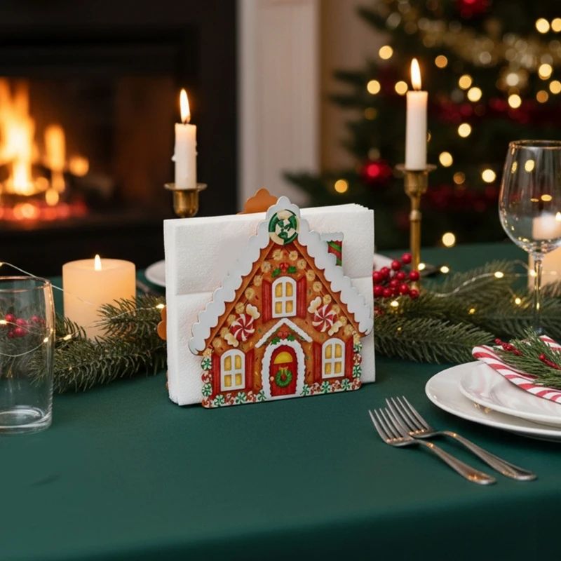 

Gingerbreads Cottage Napkin Rack Christmas Decoration Dinning Table Accessory J0MC