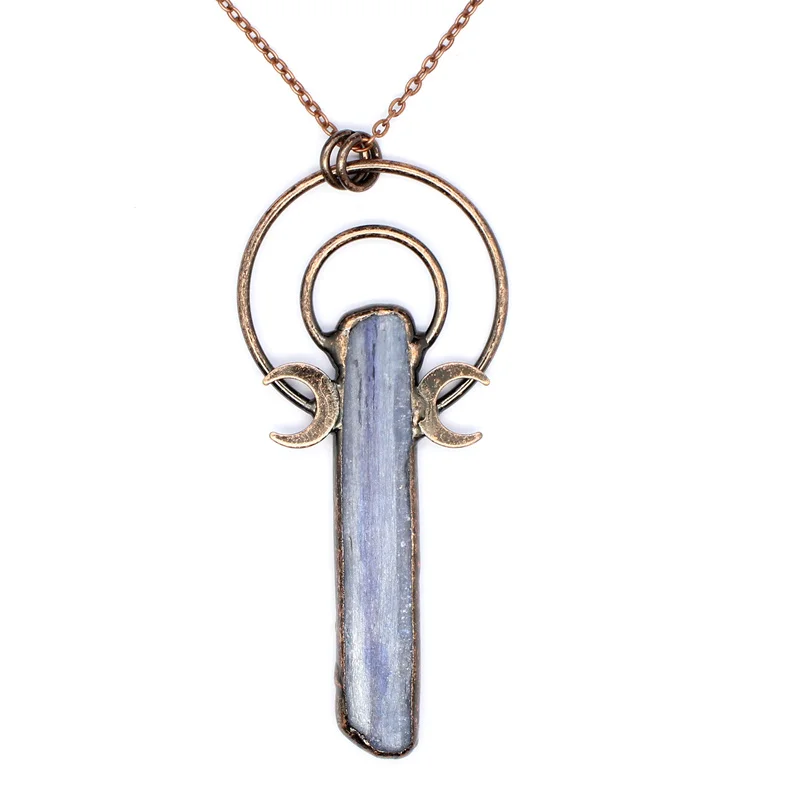 Polly BOHO Jewelry Soldered Natural Kyanite Quartz Stone Vintage Citrine Moon Necklace Pendant