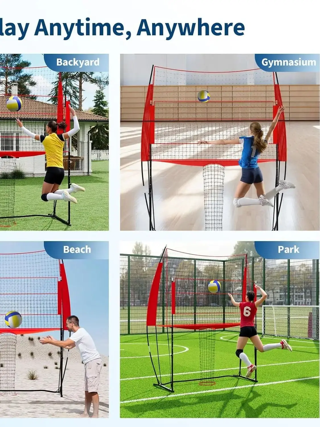 8 x 11 Fuß Volleyball-Übungsnetz, höhenverstellbare Volleyball-Trainingsausrüstung, tragbares Volleyballnetz mit Tragetasche