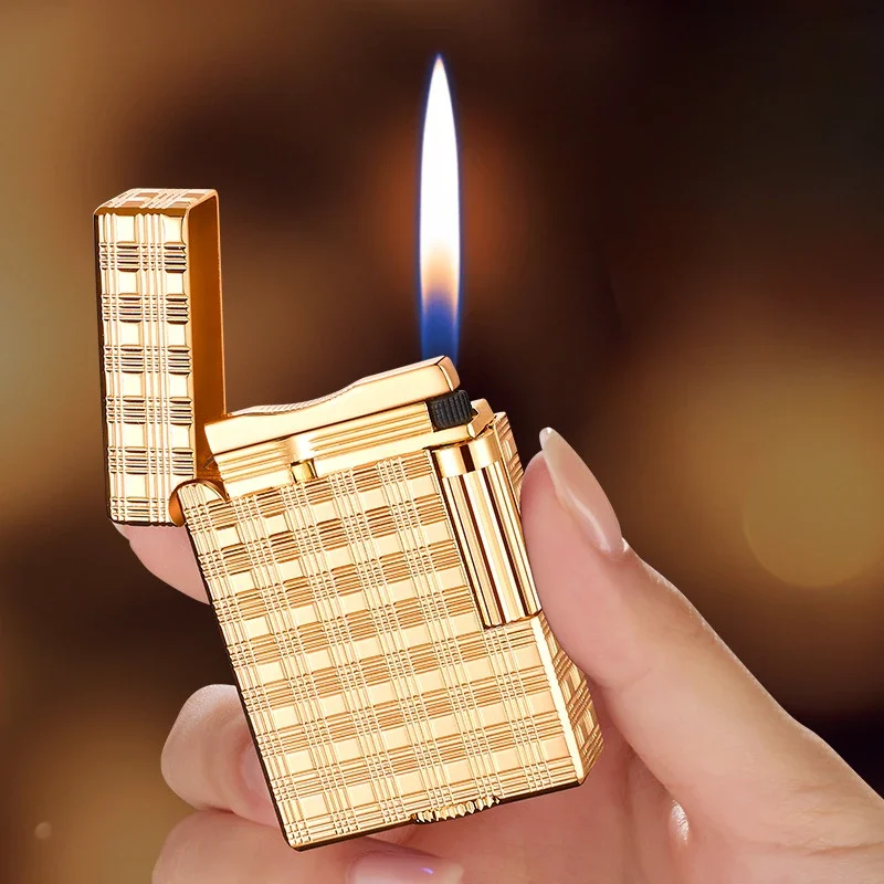 Metal Stripe Loud Lighter Unusual Lighters Cigarette Lighter Creative Wheel Lighter Butane Gas Lighter Open Fire Square Lighter