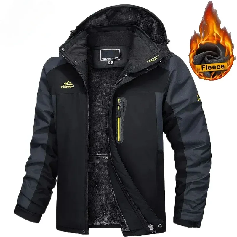 

8XL 9XL Men's Jacket Winter Outdoor Warm Men's Gorpcore Waterproof Thick Fleece Parka Snow Hiking Casual Windproof Hooded Coat