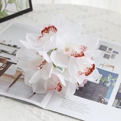 YO CHO  Artificial Orchid Flower Bouquet  6 Heads  Latex  Real Touch  Cymbidium Flower  DIY Bridesmaid Bouquet  Wedding Flowers