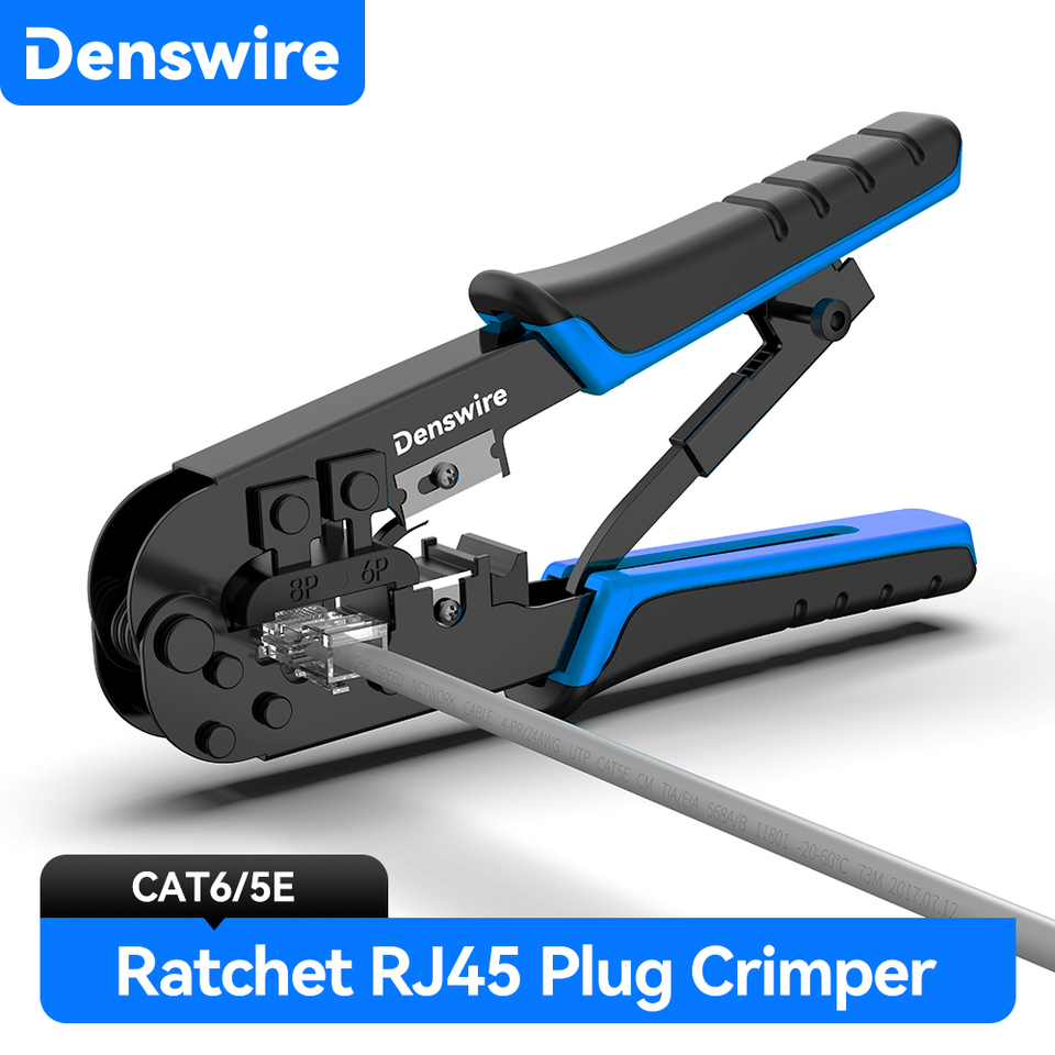 Denswire RJ45 Crimp Tool for Cat5 Cat5e Cat6, RJ-11, 6P/RJ-12, 8P/RJ-45 Crimp, Cut and Strip Ethernet Crimper Networking Tools