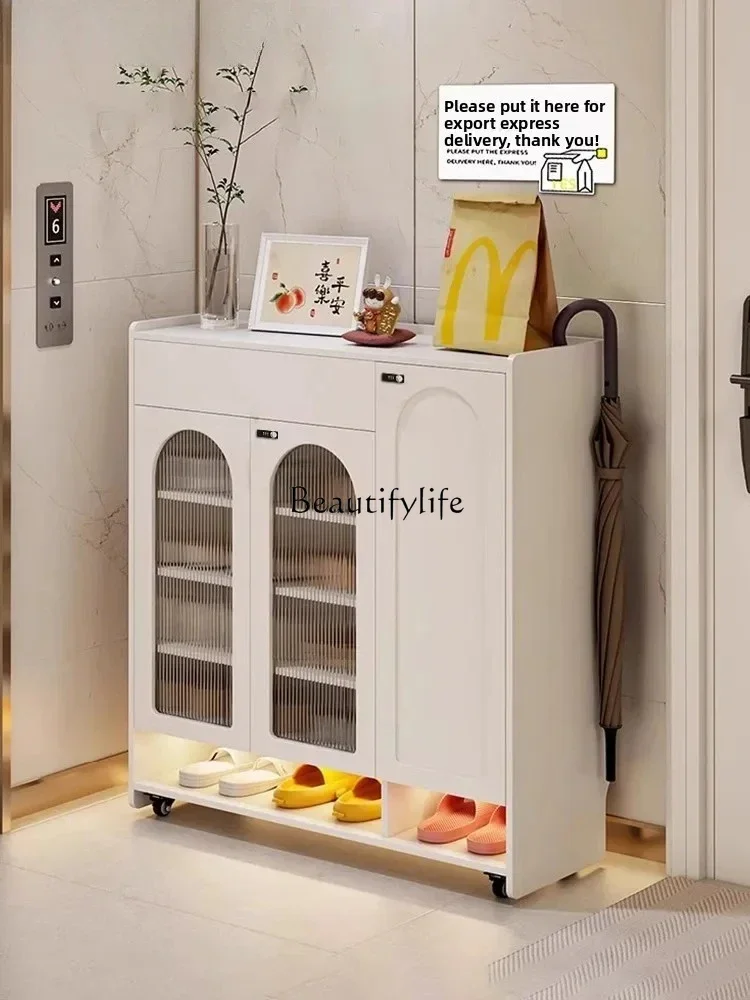 خزانة YJ32 مع قفل ممر خزانة أحذية فاخرة قابلة للإزالة مع قفل بصمة عجلة عالمية