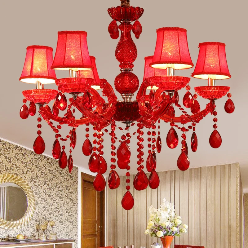 

OUFULA European Style Crystal Pendent Lamp Red Candle Lamp Luxurious Living Room Restaurant Bedroom Villaex Building Chandelier