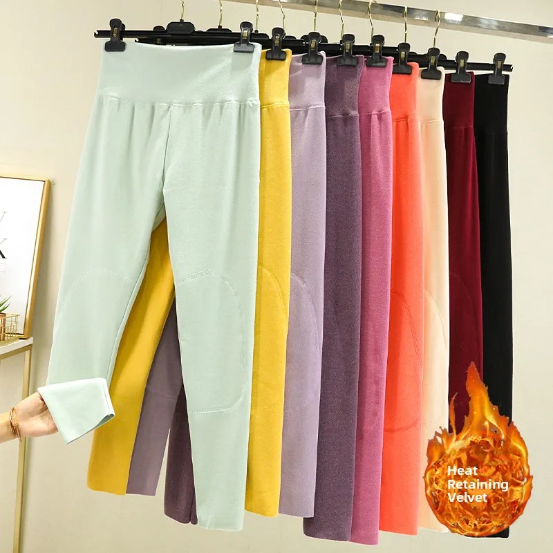 Thiened عالية الخصر Fce اصطف الركبة وسادة السراويل النسائية الشتاء قاعدة طبقة الجوارب Dervo مرقع الملابس الداخلية الدافئة حجم كبير