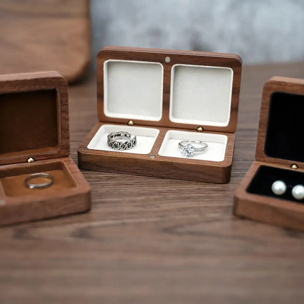 Portable Jewelry Storage Box Exquisite Wooden Earring Rings Storage Box Magnetic Soft Lining Wedding Ring Box Home Supply