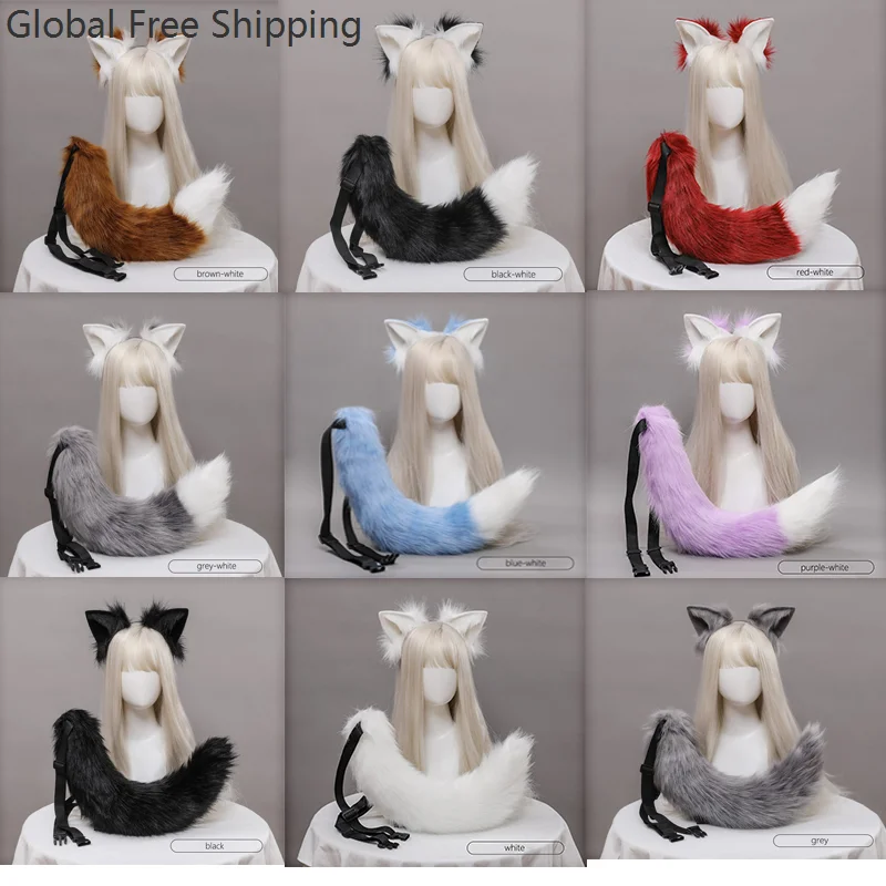 섹시한 플러시 여우 꼬리 귀 애니메이션 소녀 롤플레잉 동물 머리띠 사실적인 액세서리 귀여운 로리타 헤드드레스 할로윈 소품