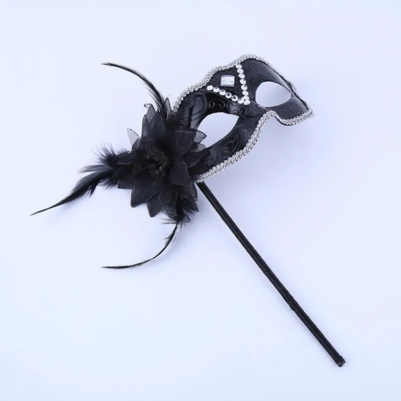 20 pezzi di fascino fiore di piume maschera portatile principessa veneziana maschere in maschera su un bastone donne ragazze festa di ballo decorazioni natalizie