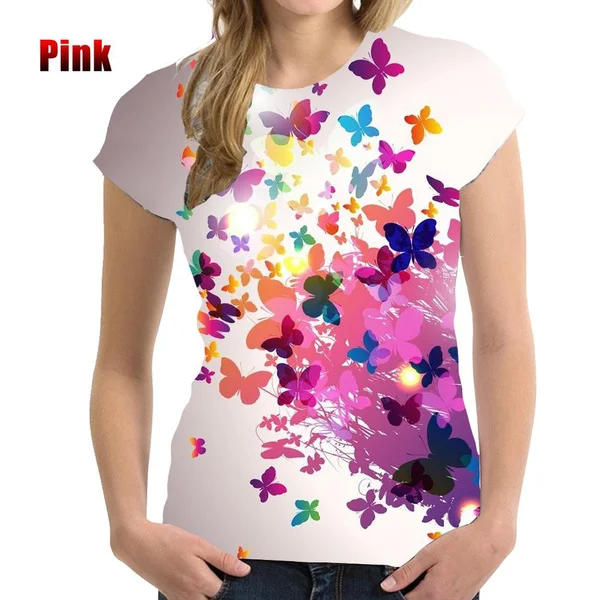 

Female Fashion Summer 3D Prints Butterfly T Shirt Round Neck Tops Women T Shirt Short Sleeved Soft Comfort Tees