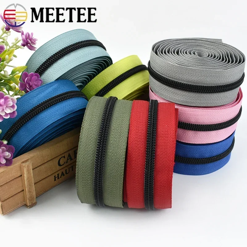 5/10/20M Meetee 5# Nylon Zippers Tapes Black Teeth Bag Decor Coil Zipper Clothes Closures Zip Repair Kit DIY Sewing Accessories