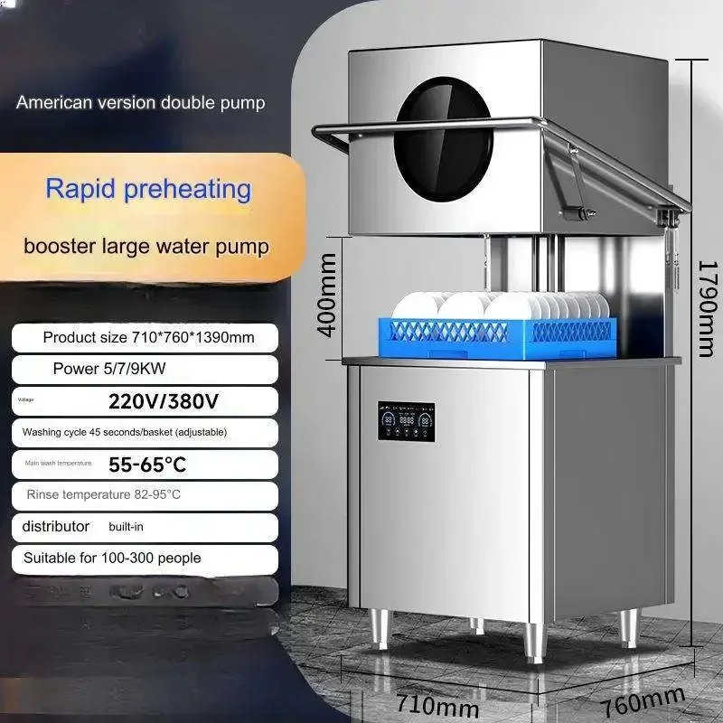 Lavavajillas comercial de alta eficiencia para restaurante, encimera de cocina, lavavajillas independiente Industrial, 2024