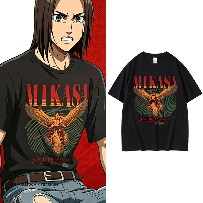 Anime Attack on Titan Mikasa Ackerman Eren Jaeger Same Style Print T-shirt Men Women Manga Casual Tshirt Male Oversized T Shirt