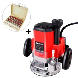 Electric Woodworking Router, aparador, madeira Milling, gravura, Slotting, aparar a máquina, mão escultura, carpintaria, 6 engrenagens, 1800W