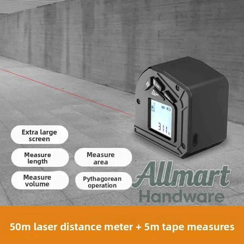 50m Laser Rangefinder with 5m Measuring Tape, Infrared High Accuracy Tool, Portable for Woodworking, Home & Construction Use view 3