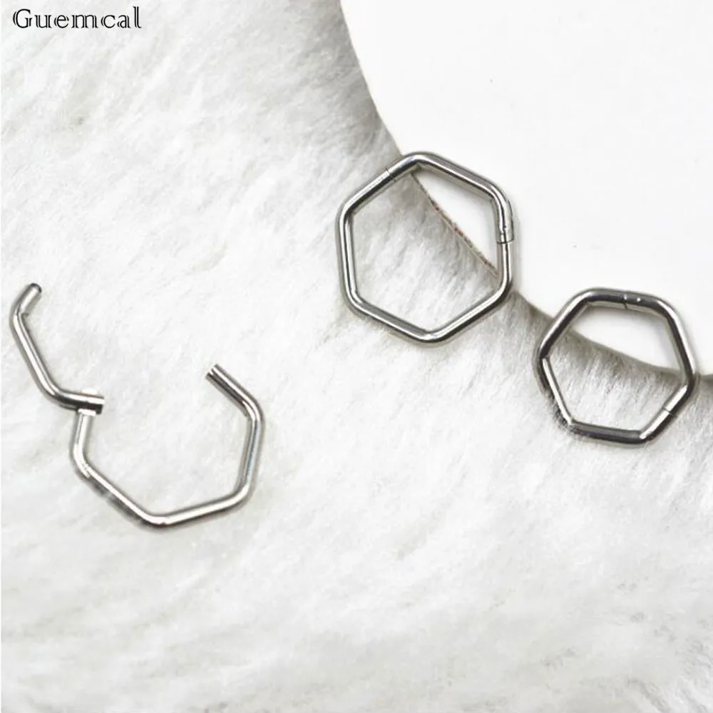 Guemcal  1 Pcs Hexagonal Closed Ring Earrings Stainless Steel Ear Studs Piercing Jewelry Unisex Nasal Septum Nose Stud Nose Ring