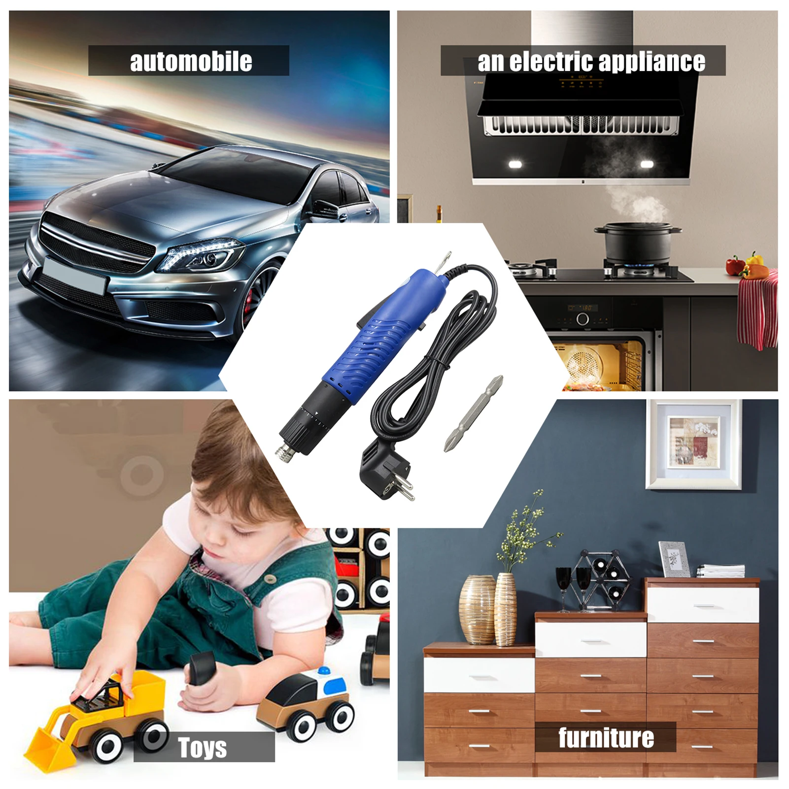 Chave de fenda elétrica portátil com fio, torção ajustável, 1/4 polegadas, diâmetro da broca, ferramenta de reparo