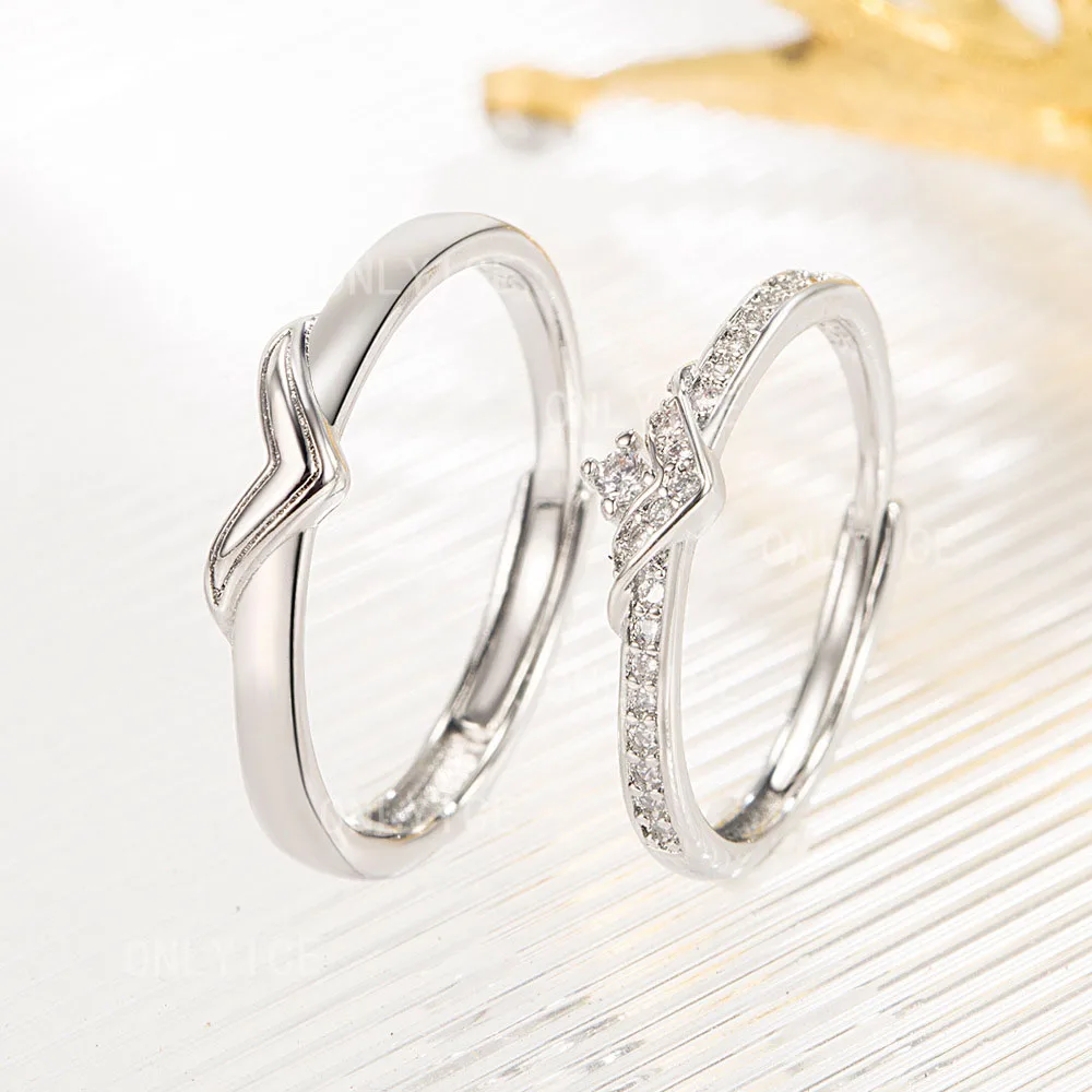 

925 Sterling Silver Zircon V-shape Ring For Women Men Fashion Jewelry Party Engagement Wedding Accessories Birthday Gifts