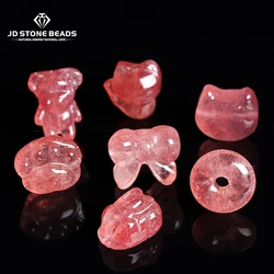 1 Pcs Natural Strawberry Quartz Carved Beads Peace Buckle Bowknot Pixiu Lucky Pendant For Jewlery Making Diy Necklace Bracelets