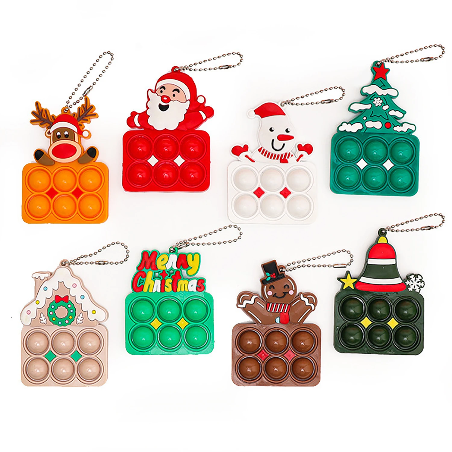 Papai Noel Keychain Pinch Music Pendant, Brinquedo Dedo, Bolha Dedo, Aliviar o Estresse, 8Pcs