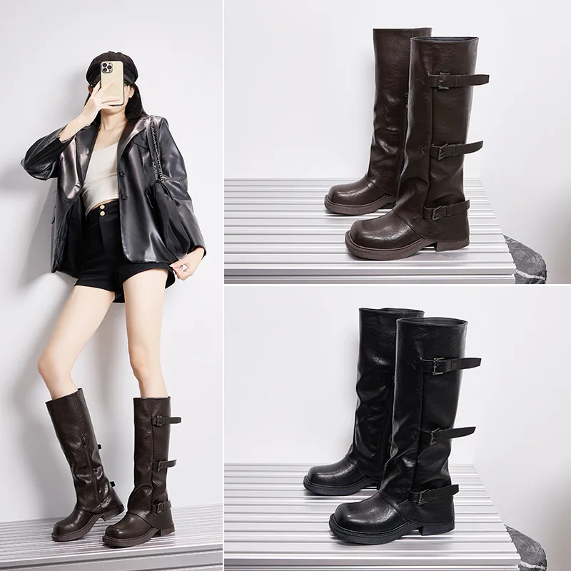 

2025 г., женские осенние рыцарские нишевые брюки с длинным ворсом на толстой подошве, сапоги с нишевым дизайном